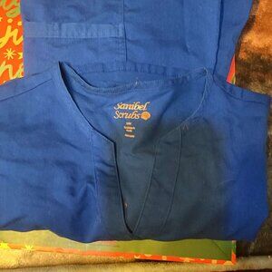 Sanibel Scrubs Stretch Women's Pull-On Cargo (S) with V-neck scrub top (M)